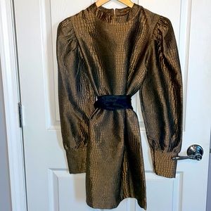 ANDAMANE Italian gold and brown puffy long sleeve dress XS